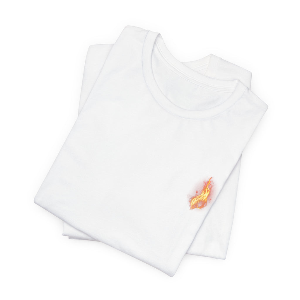Flame Heart Pocket Tee — Small Fiery Heart Chest Graphic T-Shirt