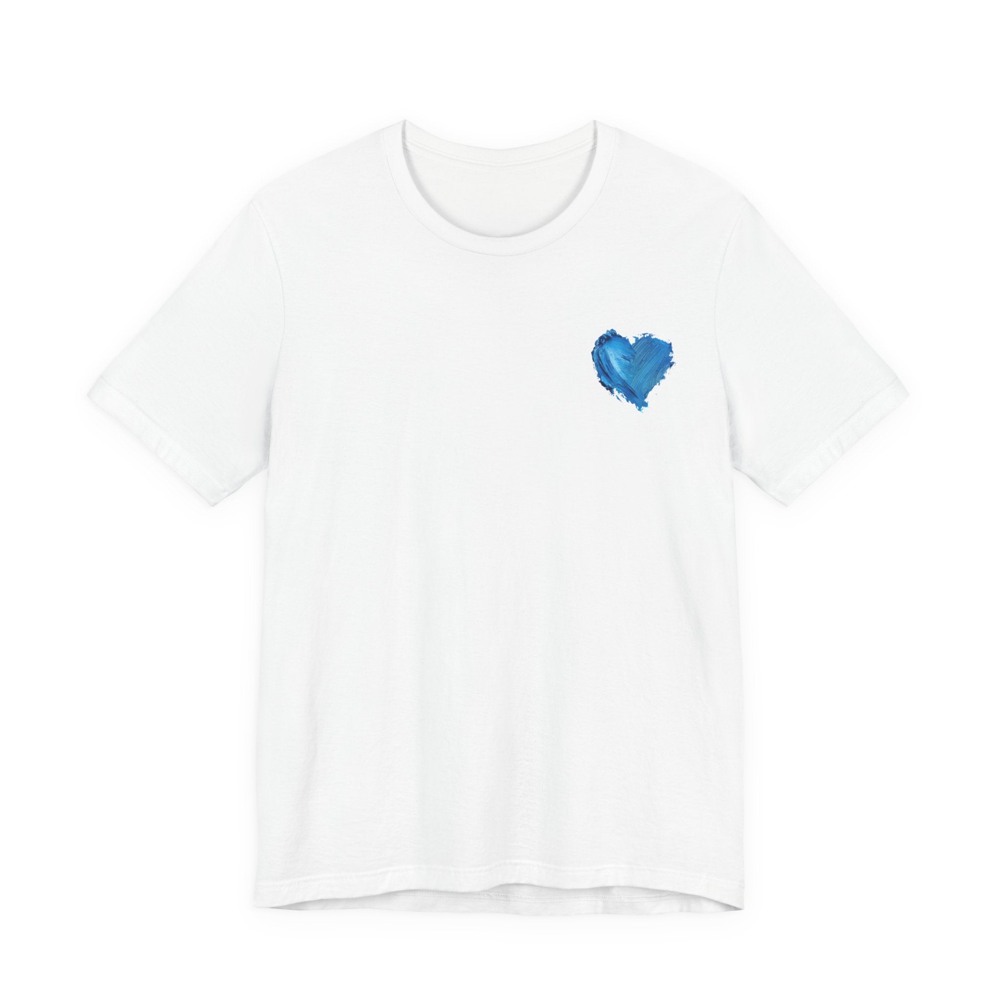 Heart Watercolor Tee — Small Blue Heart Chest Shirt