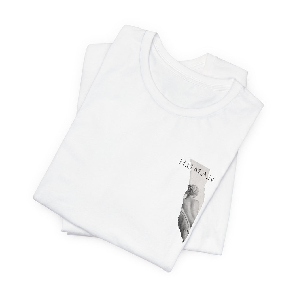 Feather Pocket Tee — Minimalist White T‑Shirt with Subtle Feather Chest Print