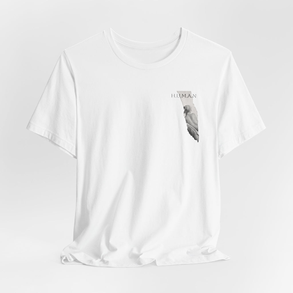 Feather Pocket Tee — Minimalist White T‑Shirt with Subtle Feather Chest Print