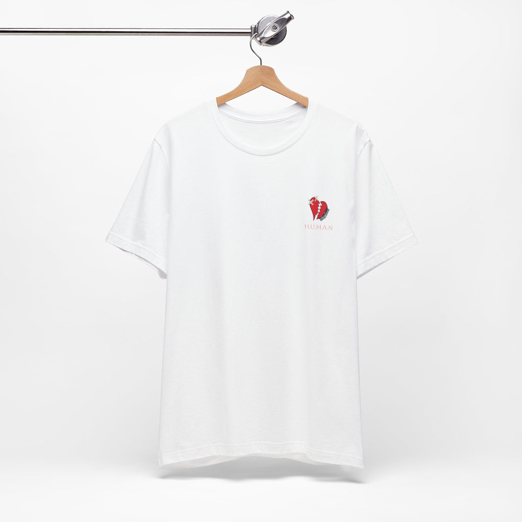 Broken Heart Pocket Tee — Minimal Red Heart Graphic T-Shirt