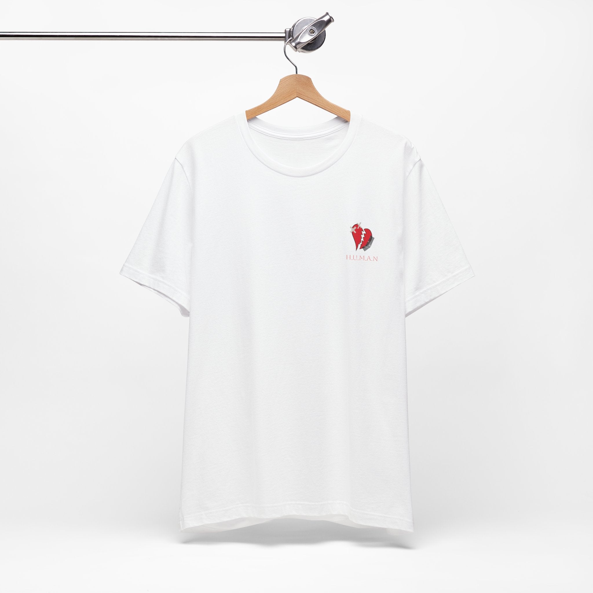 Broken Heart Pocket Tee — Minimal Red Heart Graphic T-Shirt