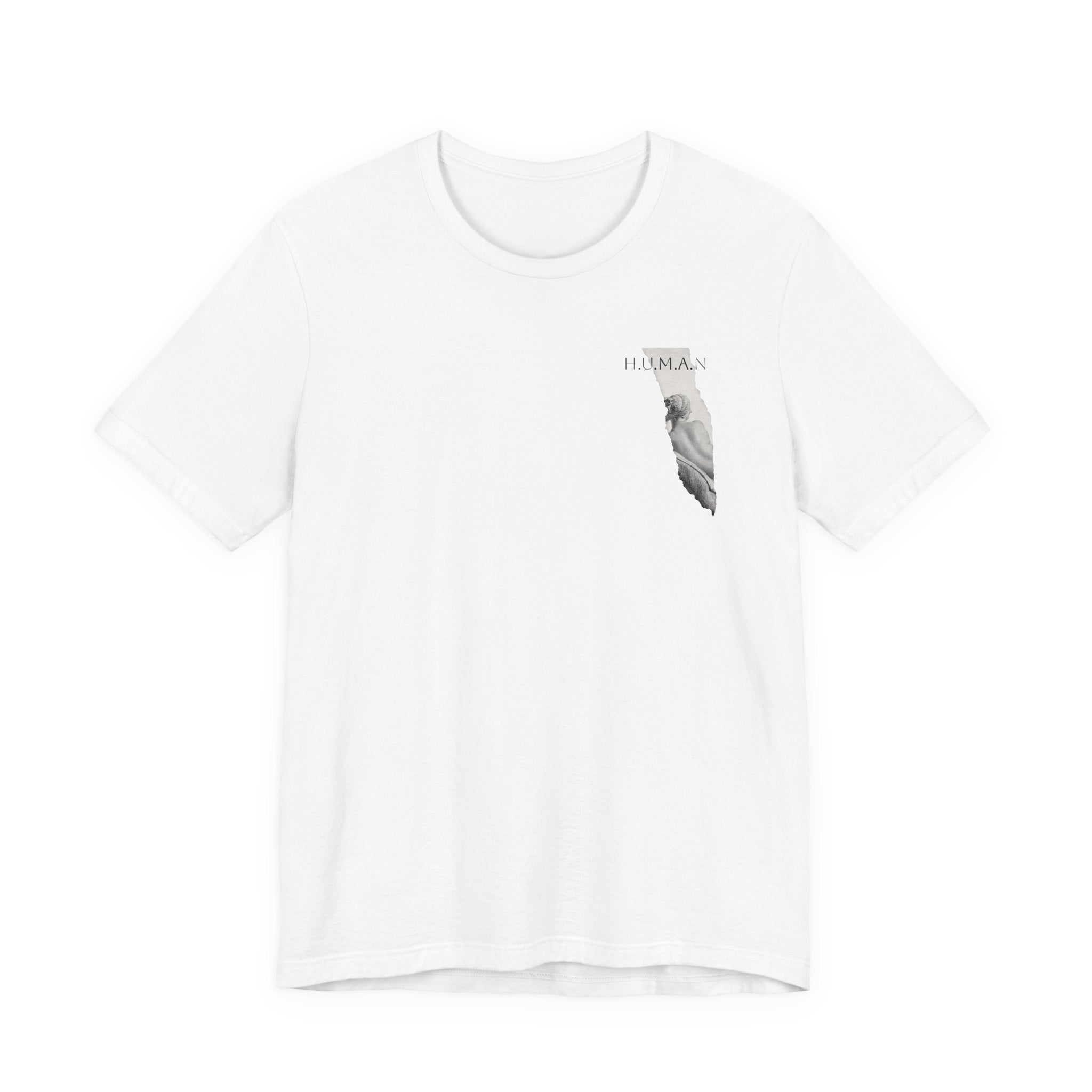 Feather Pocket Tee — Minimalist White T‑Shirt with Subtle Feather Chest Print