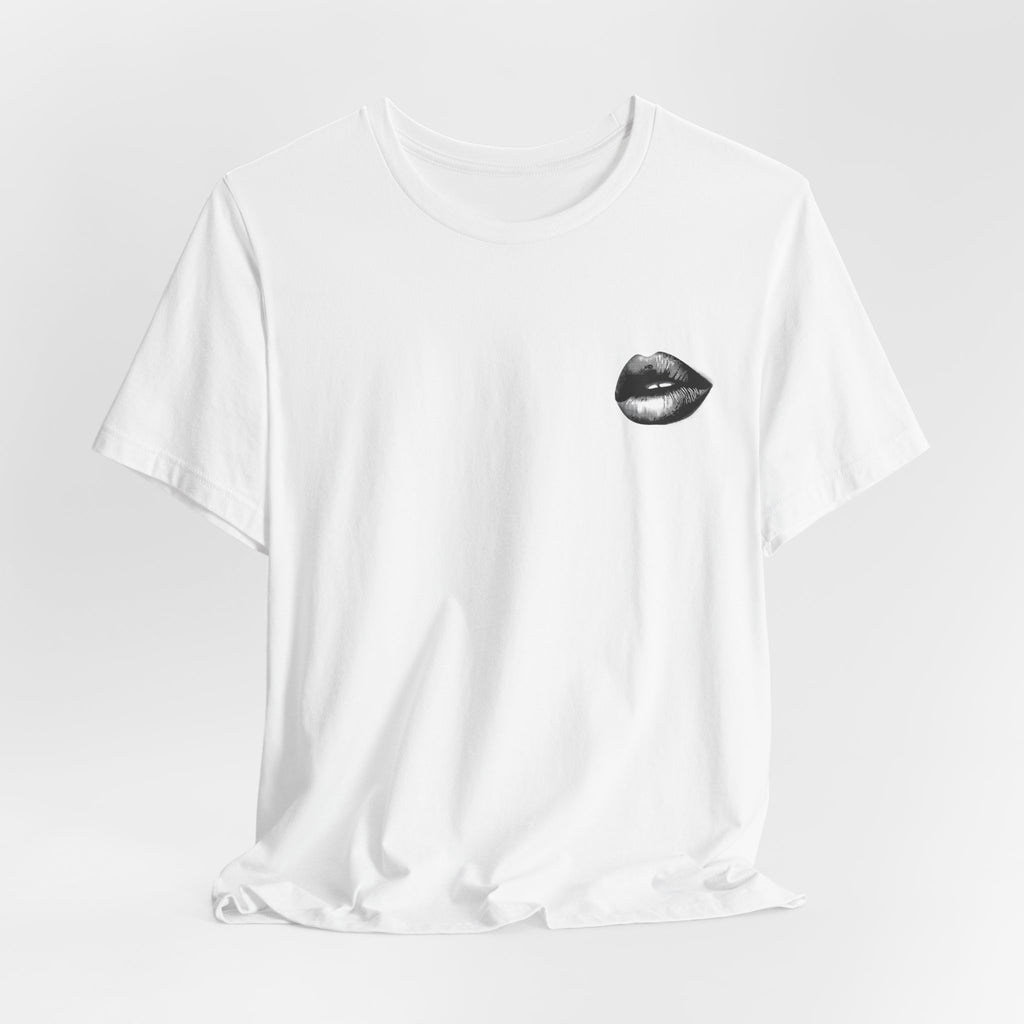 Lip Print Graphic Tee — Minimal Chest Pocket Kiss T‑Shirt