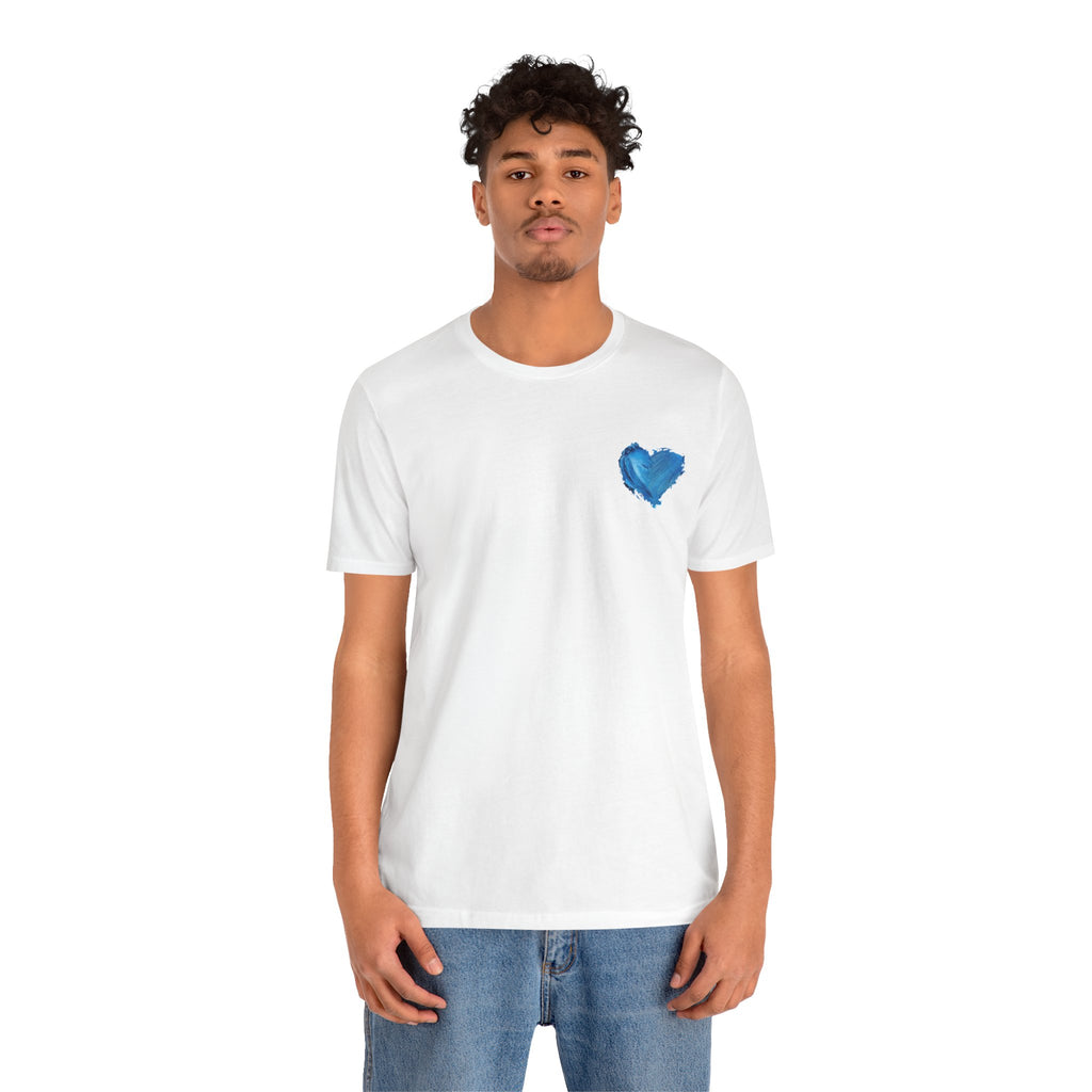 Heart Watercolor Tee — Small Blue Heart Chest Shirt