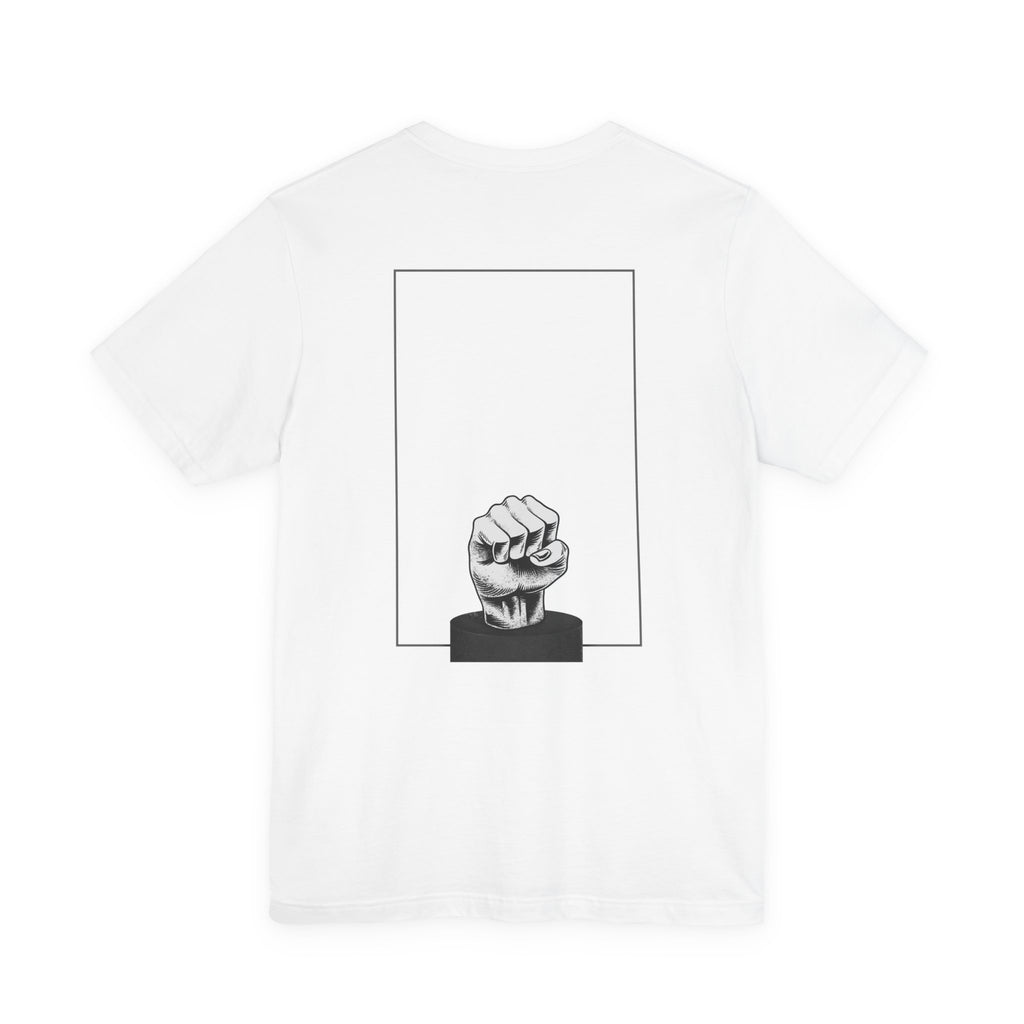 Graphic Tee – Raised Fist Minimalist Pocket & Back Frame Design