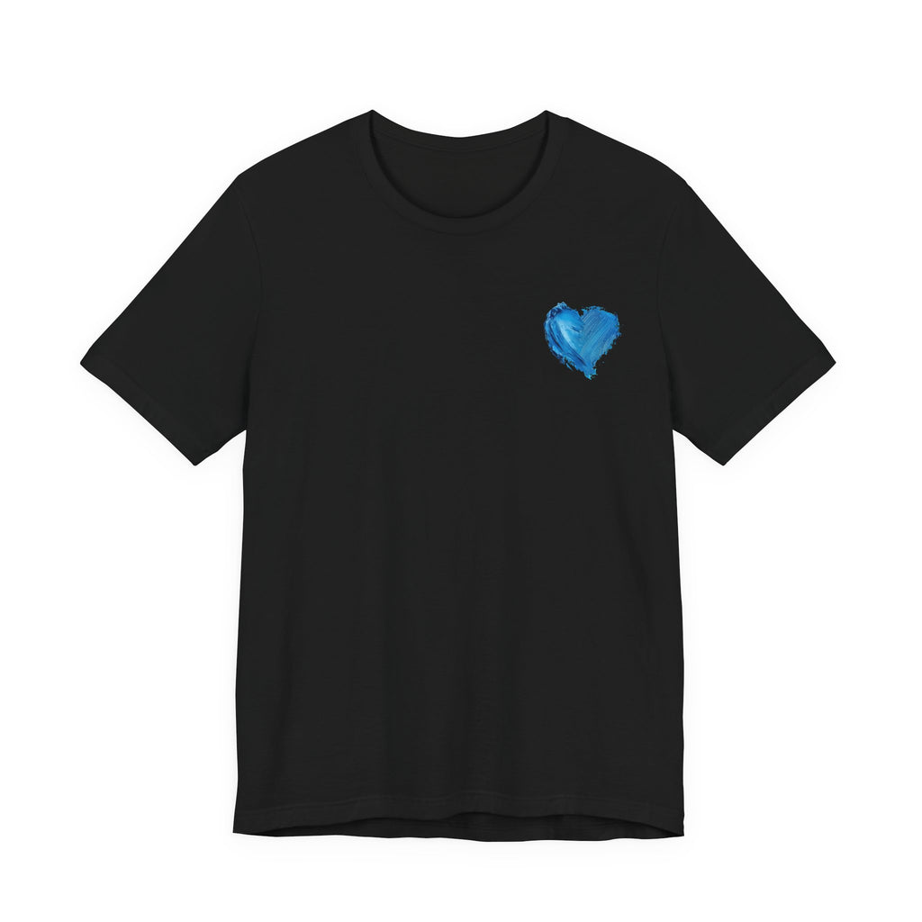 Heart Watercolor Tee — Small Blue Heart Chest Shirt