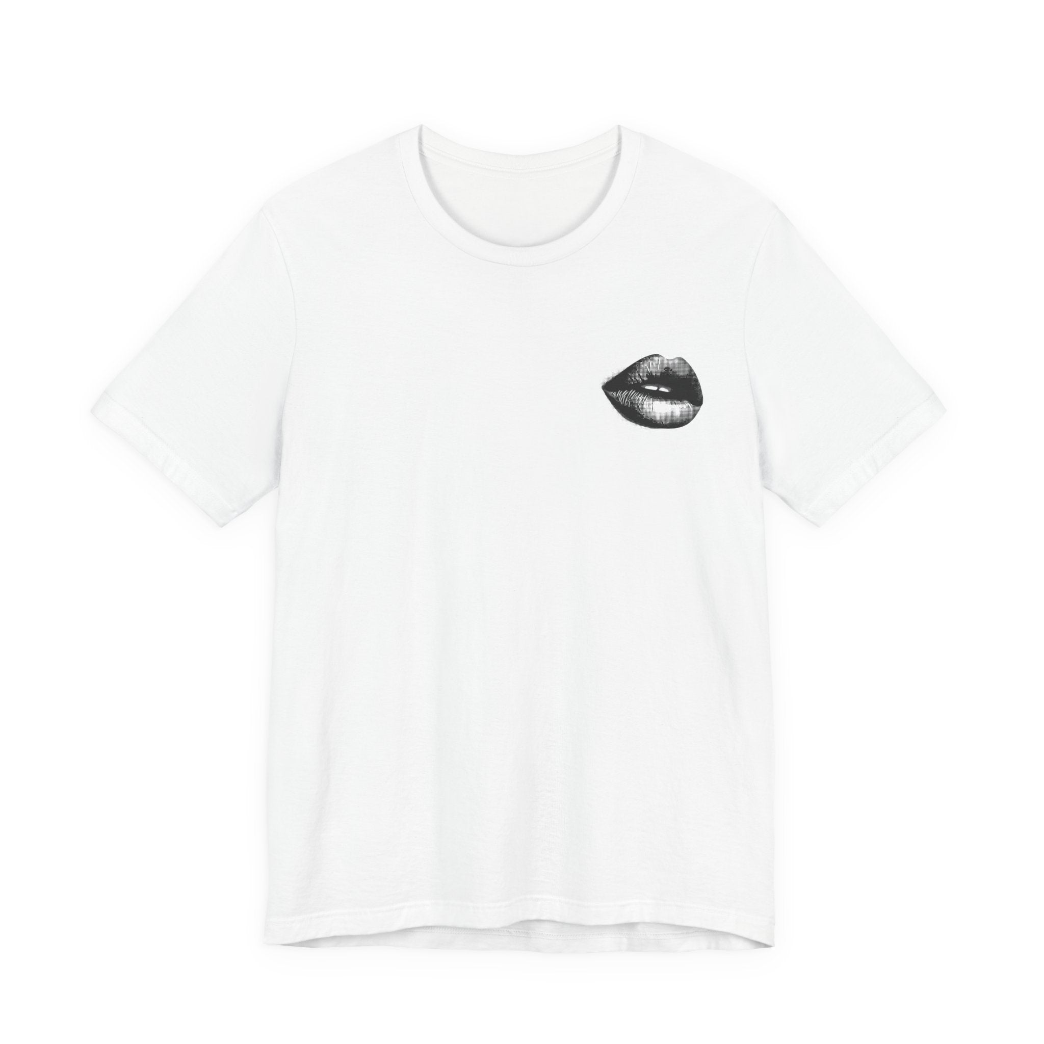 Lip Print Graphic Tee — Minimal Chest Pocket Kiss T‑Shirt