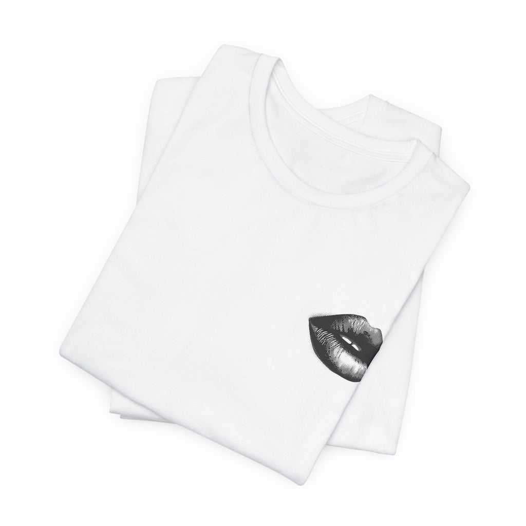 Lip Print Graphic Tee — Minimal Chest Pocket Kiss T‑Shirt