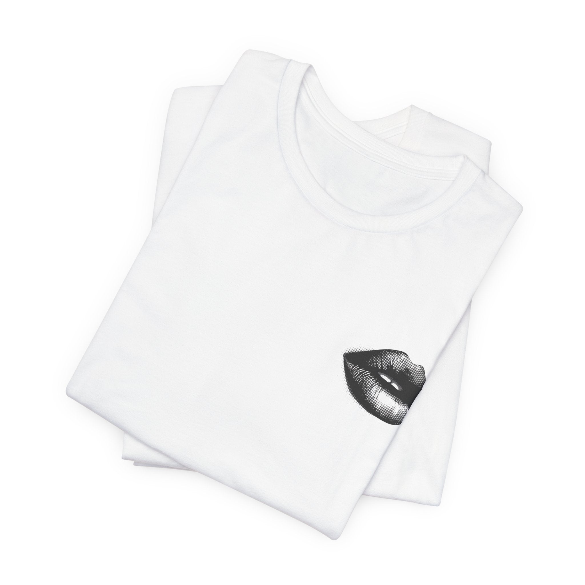 Lip Print Graphic Tee — Minimal Chest Pocket Kiss T‑Shirt