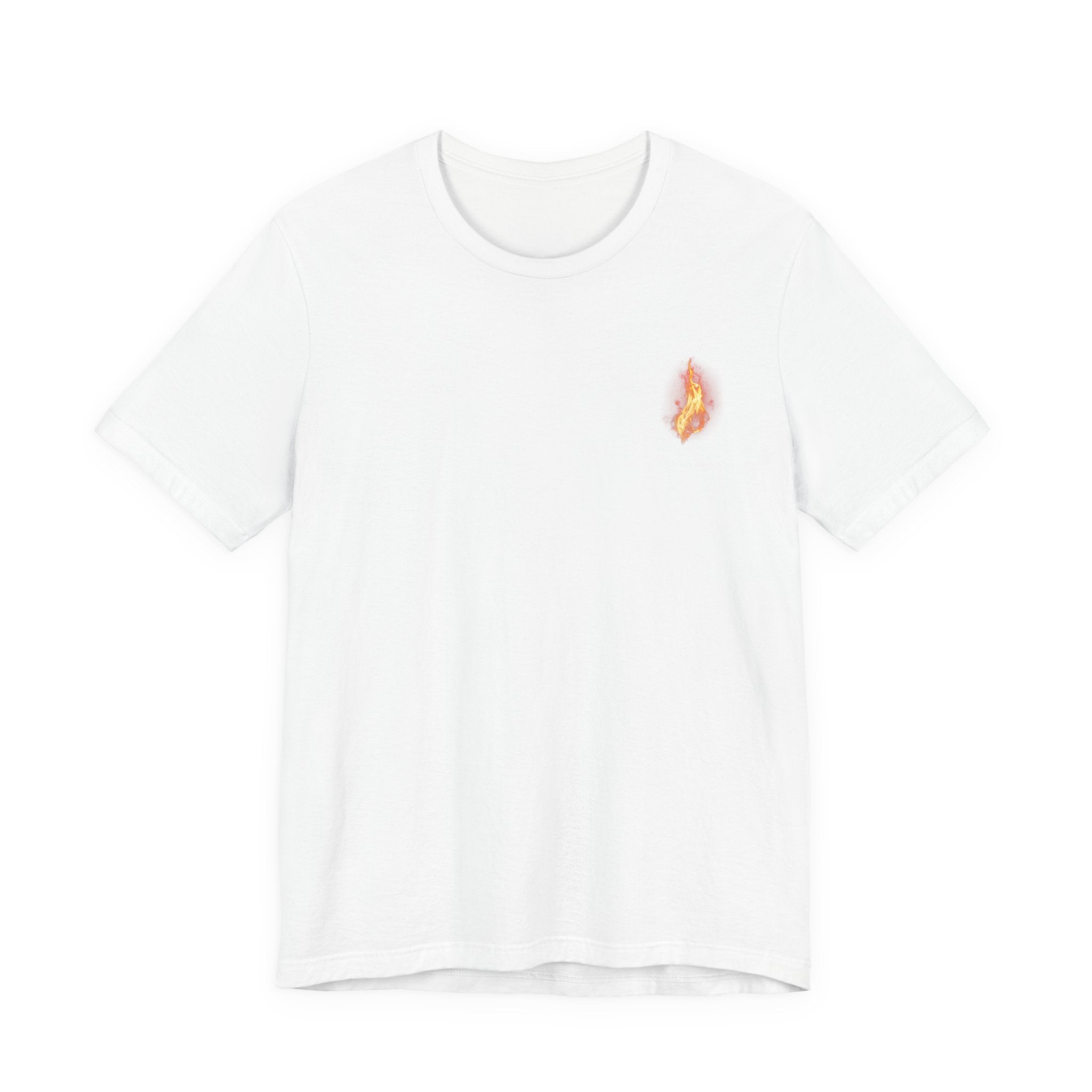 Flame Heart Pocket Tee — Small Fiery Heart Chest Graphic T-Shirt