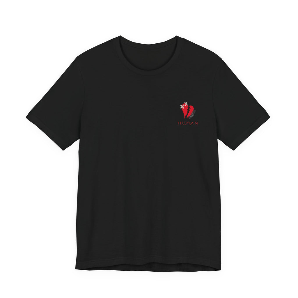 Broken Heart Pocket Tee — Minimal Red Heart Graphic T-Shirt