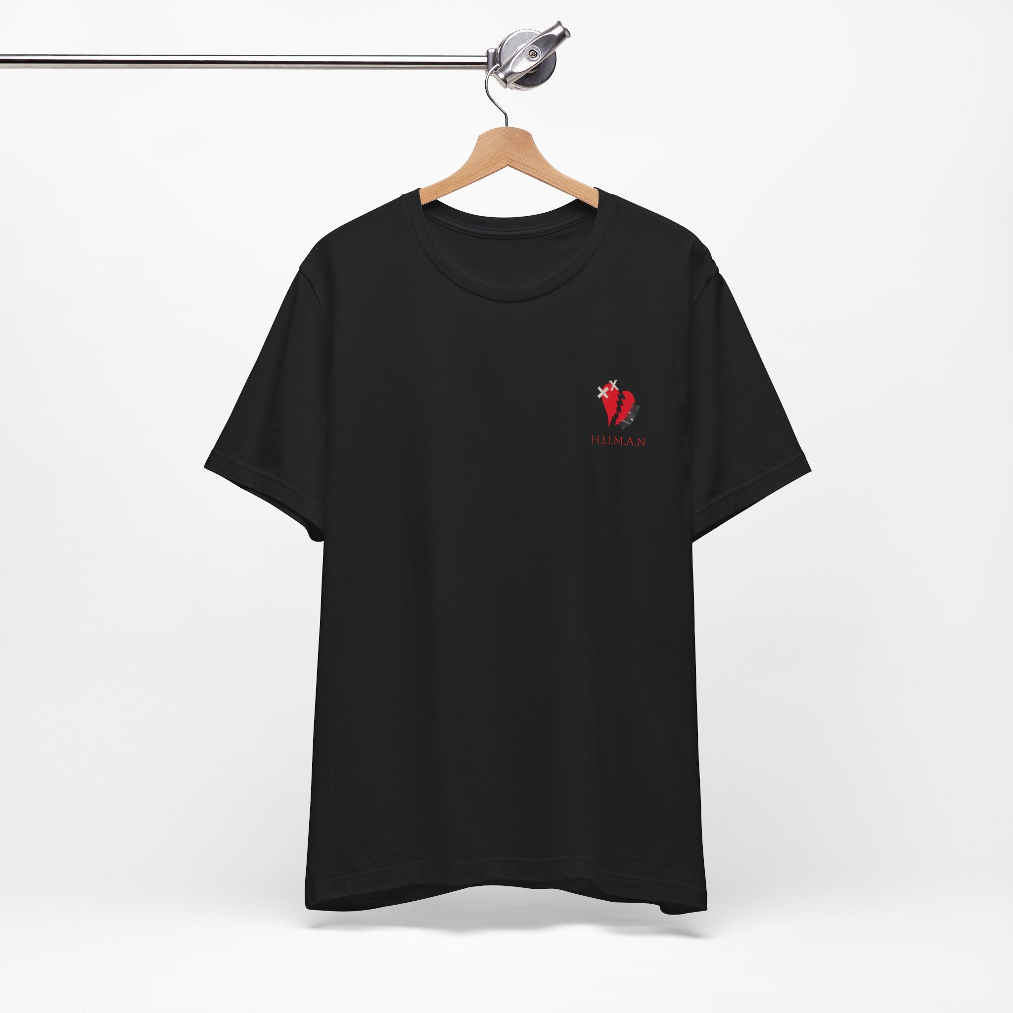 Broken Heart Pocket Tee — Minimal Red Heart Graphic T-Shirt