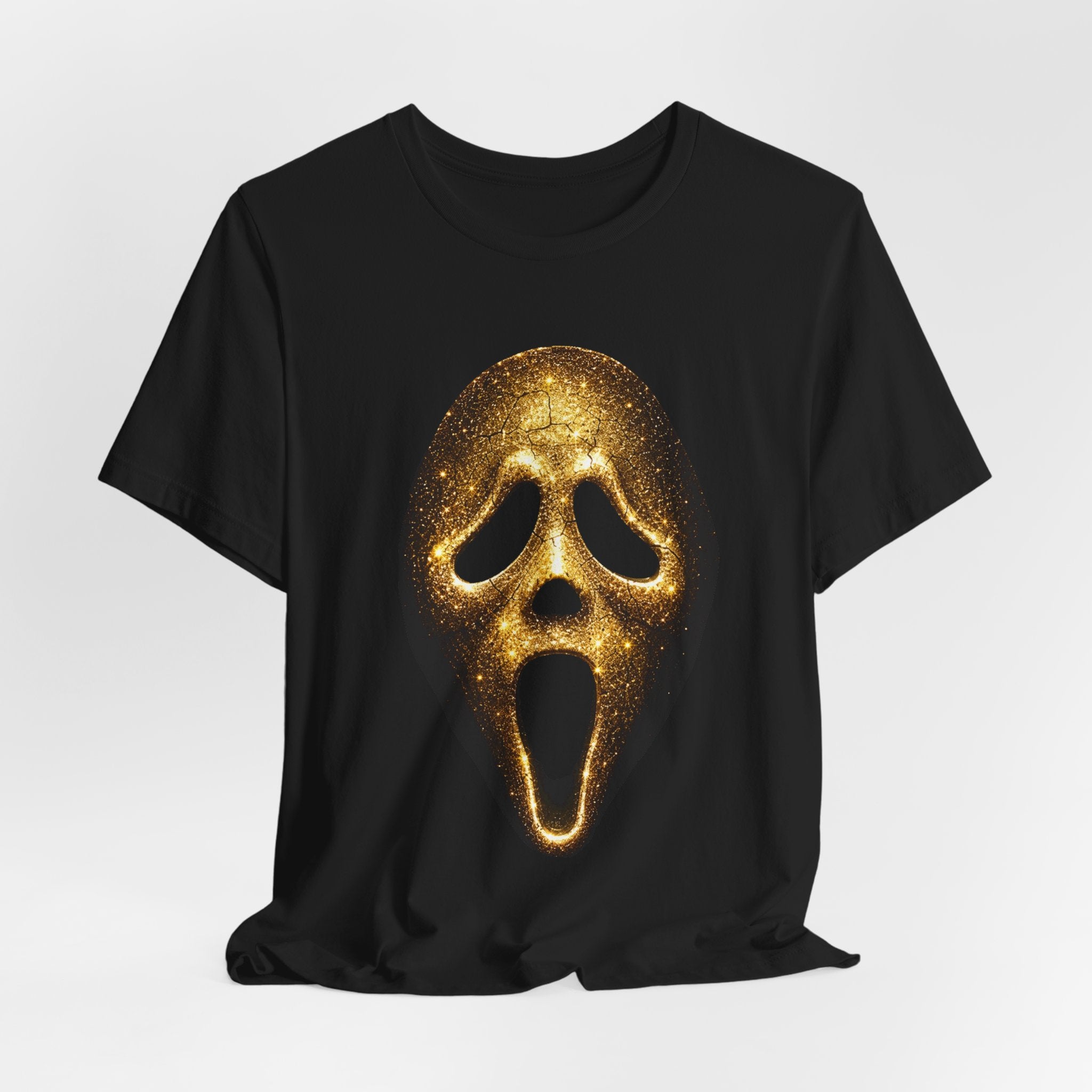 Ghostface Glitter Tee — Gold Horror T ‑Shirt