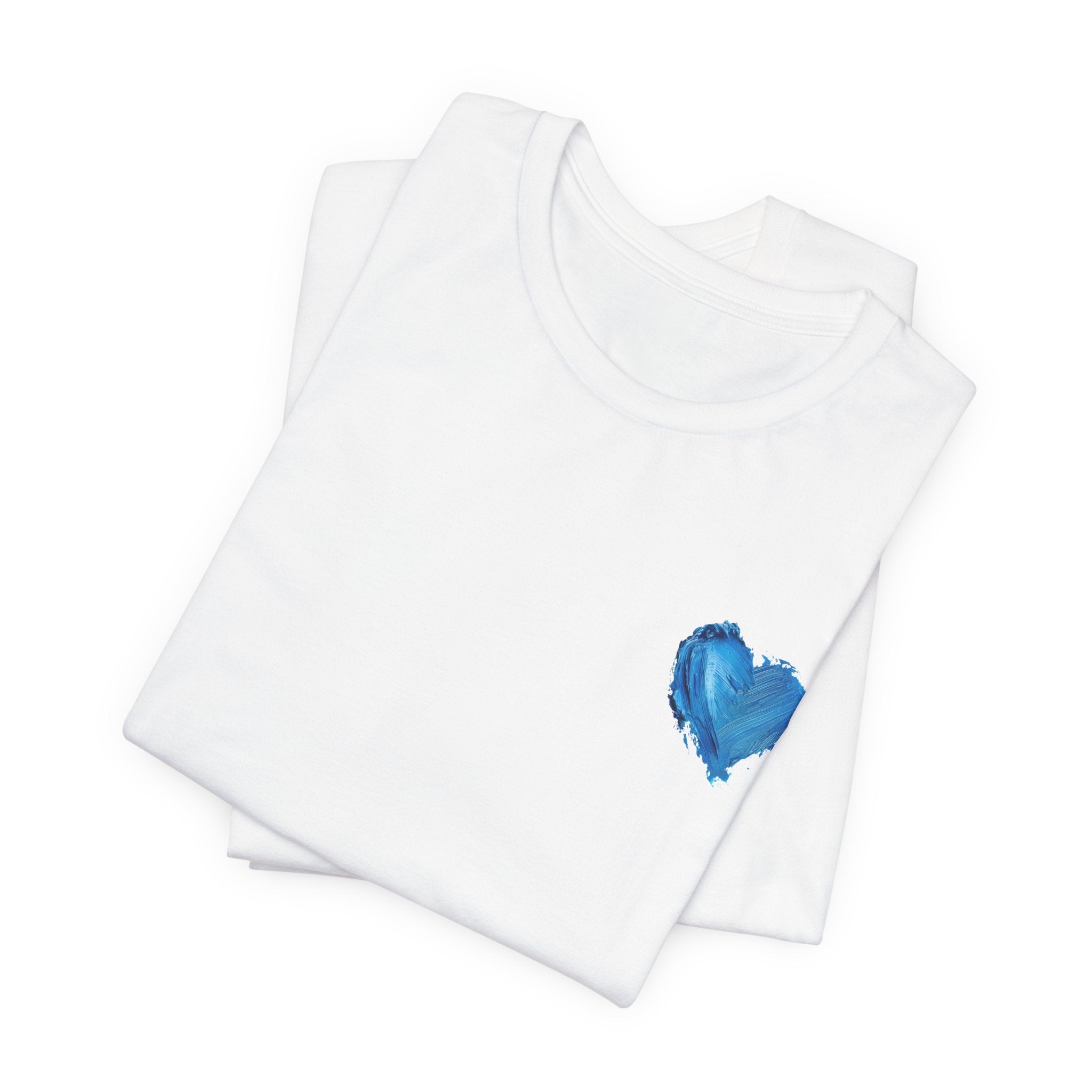 Heart Watercolor Tee — Small Blue Heart Chest Shirt