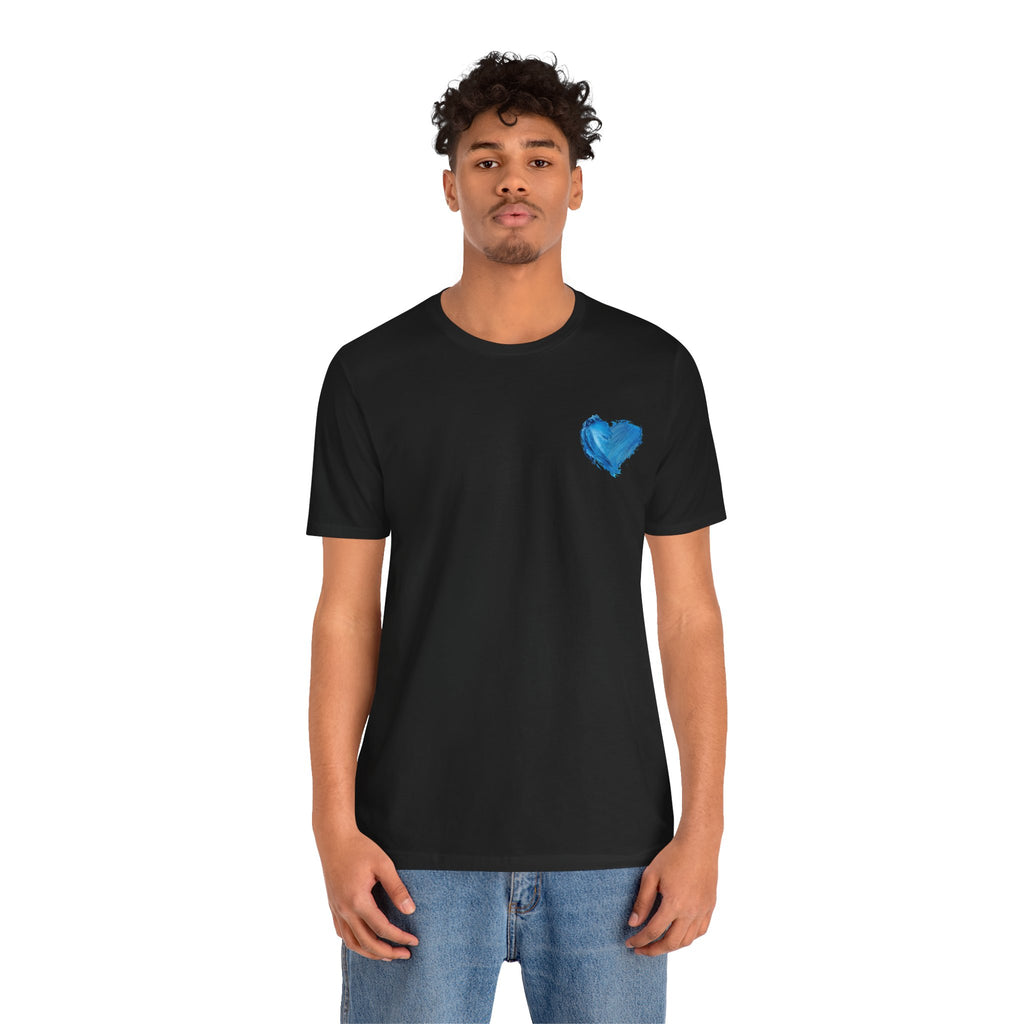 Heart Watercolor Tee — Small Blue Heart Chest Shirt