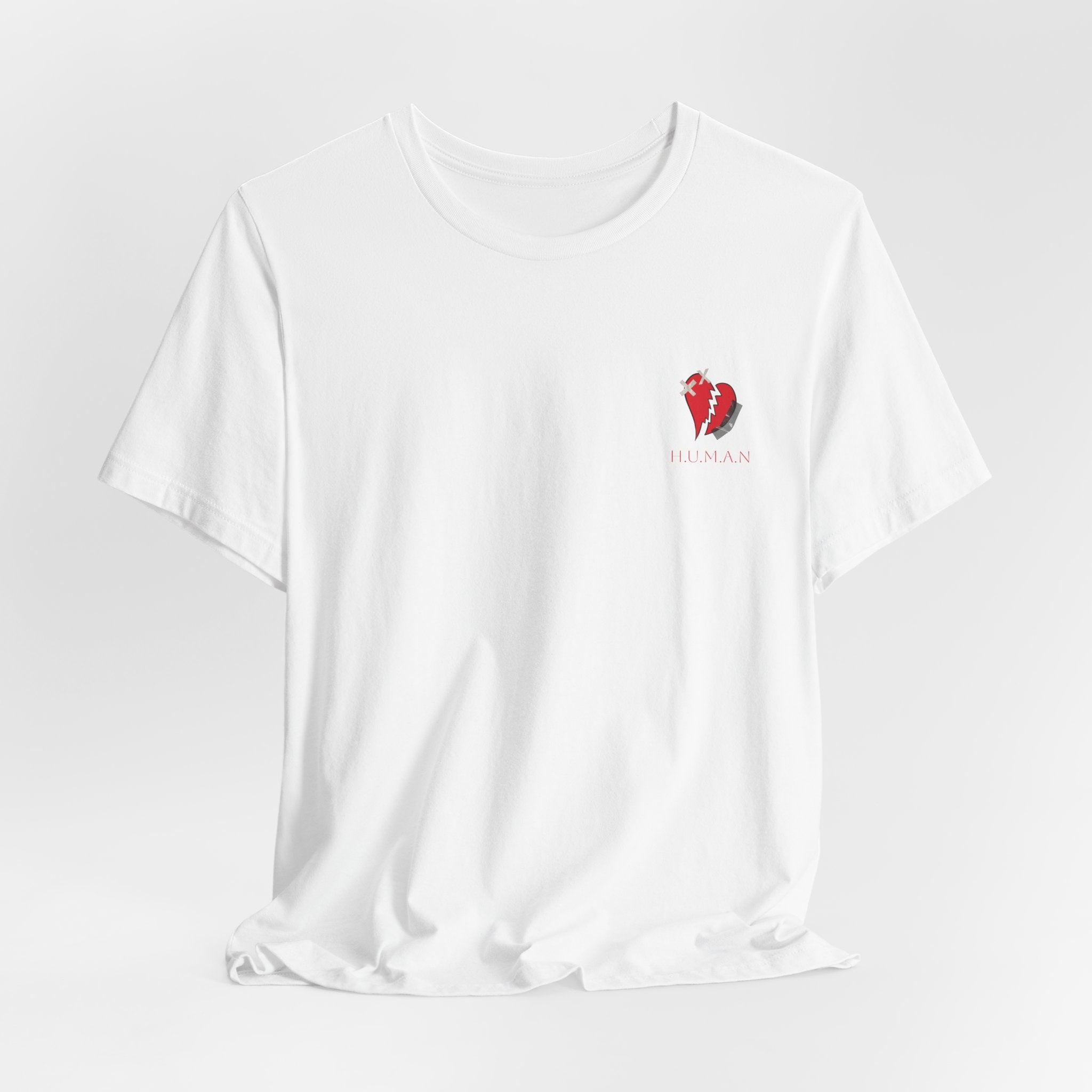 Broken Heart Pocket Tee — Minimal Red Heart Graphic T-Shirt