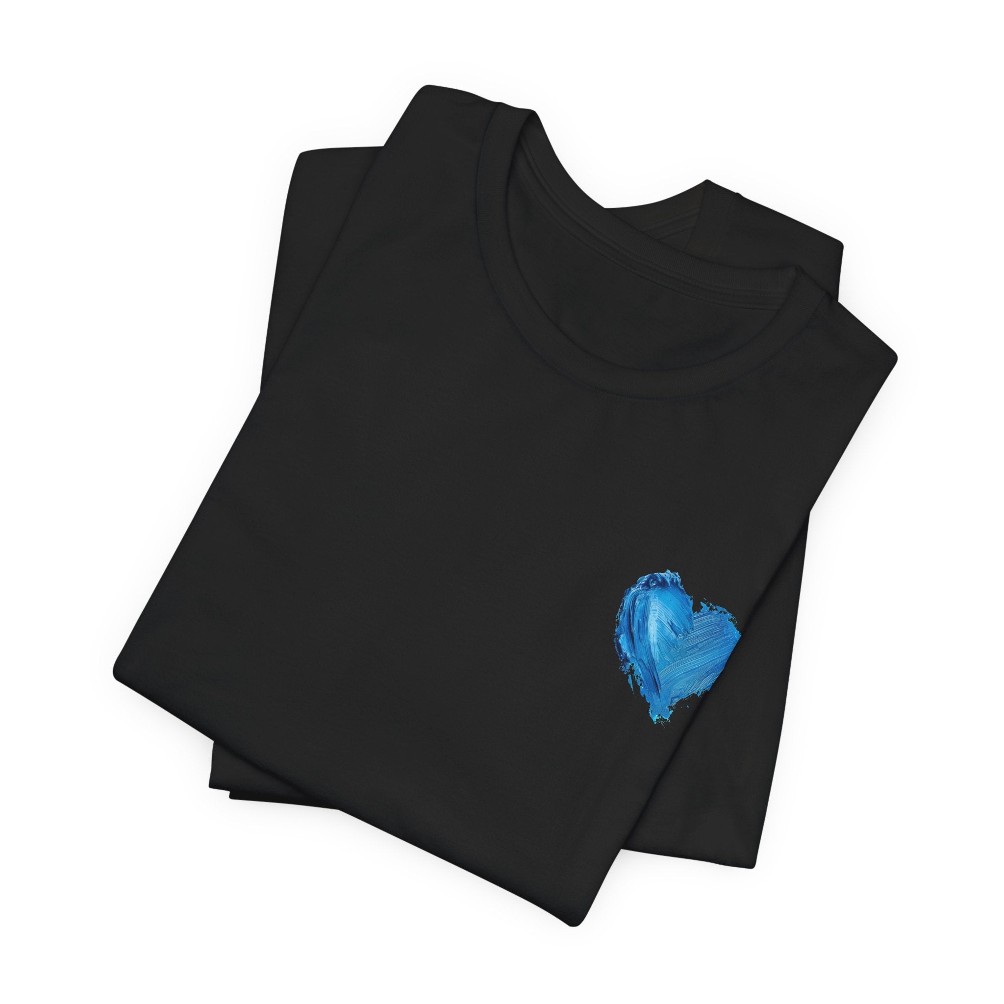 Heart Watercolor Tee — Small Blue Heart Chest Shirt