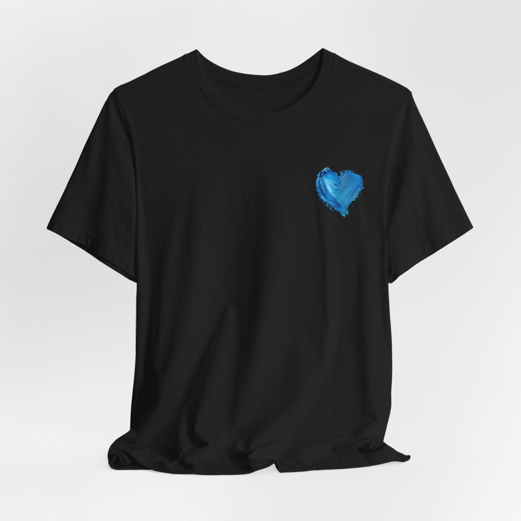 Heart Watercolor Tee — Small Blue Heart Chest Shirt