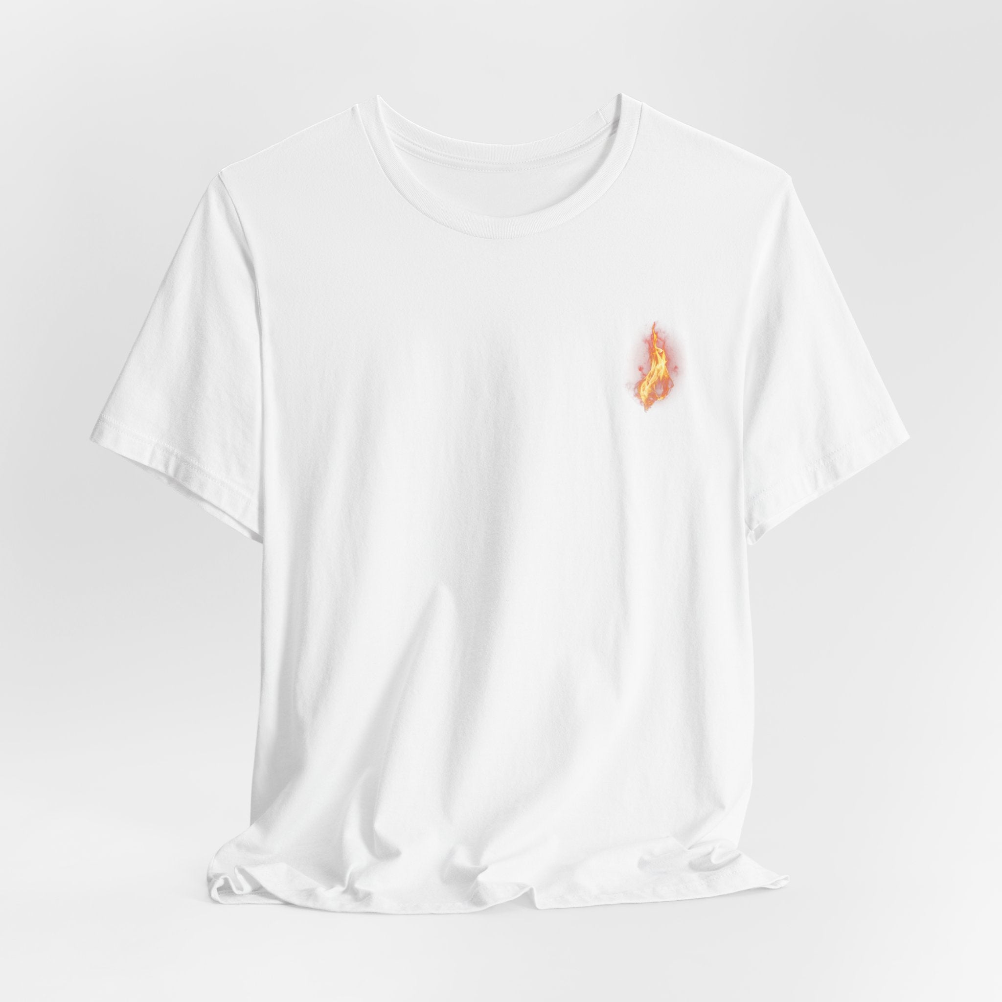 Flame Heart Pocket Tee — Small Fiery Heart Chest Graphic T-Shirt