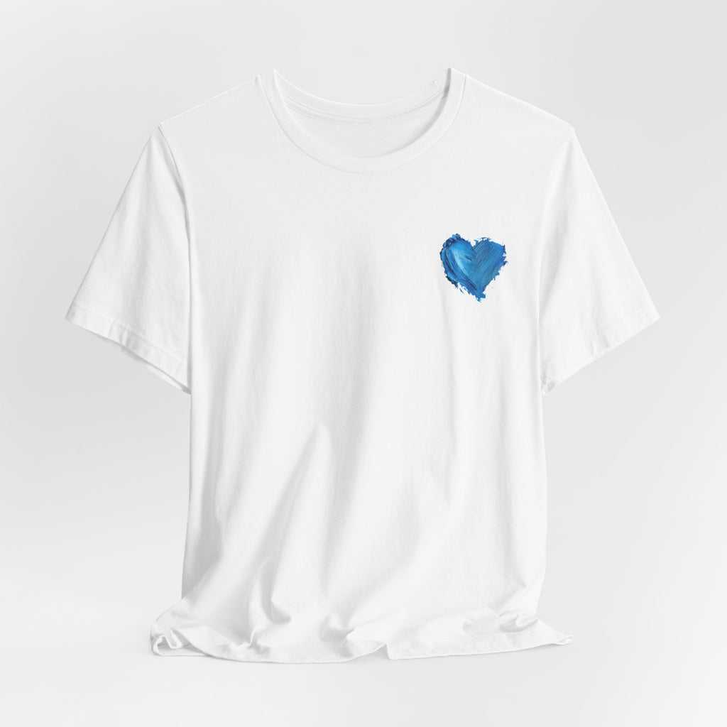 Heart Watercolor Tee — Small Blue Heart Chest Shirt